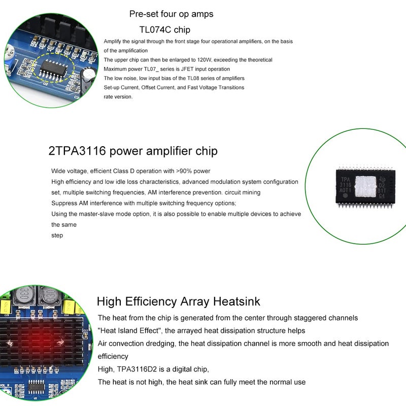 Clyxgs TPA3116D2 Dual Channel Class D Digital Power Audio Amplifier Board, DC12-26V High Power Stereo AMP Module for Car Vehicle Computer Speaker DIY Home Theater Audio System - Image 3